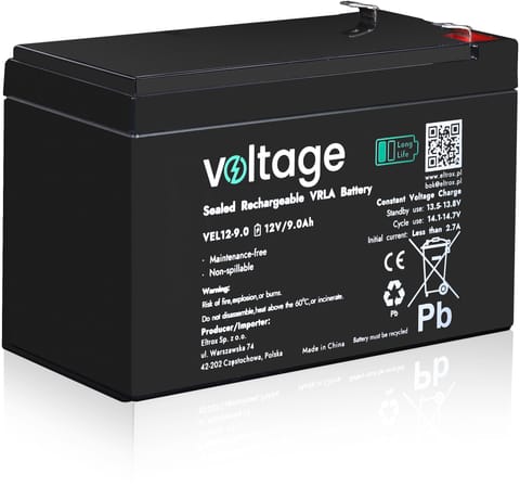 ⁨Akumulator AGM Voltage Long Life 12V 9Ah VEL12-9.0 (Żywotność 15 lat)⁩ w sklepie Wasserman.eu