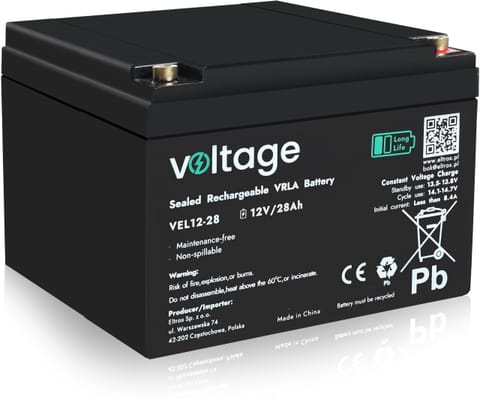 ⁨Akumulator AGM Voltage Long Life 12V 28Ah VEL12-28 (Żywotność 15 lat)⁩ w sklepie Wasserman.eu