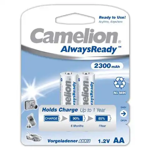 ⁨Camelion AA/HR6, 2300 mAh, AlwaysReady Rechargeable Batteries Ni-MH, 2 pc(s)⁩ at Wasserman.eu