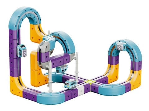 ⁨Tor Magnetyczny Zjazd samochodowy Kolejka Zjeżdżalnia Pociąg Klocki Konstrukcyjne 87 el.⁩ w sklepie Wasserman.eu