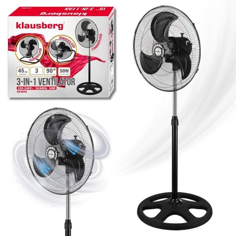 ⁨WENTYLATOR WIATRAK PODŁOGOWY BIURKOWY ŚCIENNY 3w1 KLAUSBERG KB-9042⁩ w sklepie Wasserman.eu