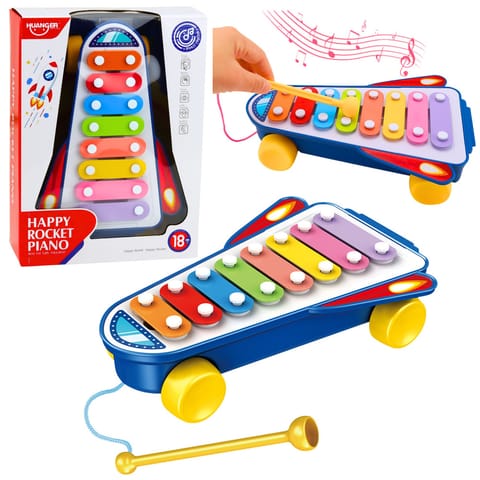 ⁨Cymbałki Dla Dzieci Rakieta Na Kółkach Statek Kosmiczny Pałeczka Niebieski⁩ w sklepie Wasserman.eu