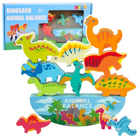 ⁨Wieża Z Dinozaurów Gra Równowagi Zręczność Drewniane Klocki Układanka 12el.⁩ w sklepie Wasserman.eu