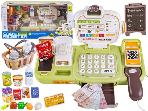 ⁨Edukacyjna sklepowa kasa fiskalna 30 El. Waga Kalkulator Czytnik Kodów Akcesoria⁩ w sklepie Wasserman.eu