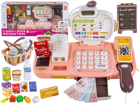 ⁨Edukacyjna sklepowa kasa fiskalna 30 El. Waga Kalkulator Czytnik Kodów Akcesoria⁩ w sklepie Wasserman.eu