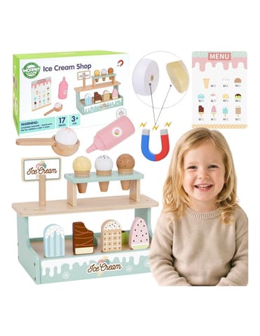 ⁨WOOPIE GREEN Drewniana Lodziarnia Sklepik Zestaw z Lodami Stragan 16 EL⁩ w sklepie Wasserman.eu