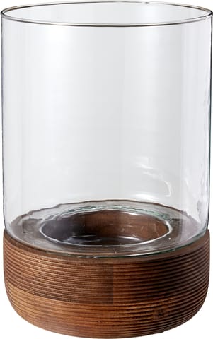 ⁨Świecznik szklany z dnem z drewna mango18x18x28cm ciemny brąz⁩ w sklepie Wasserman.eu