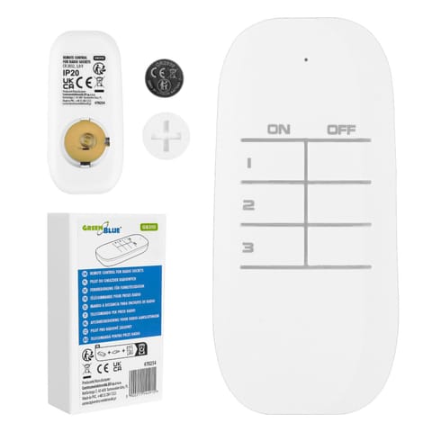 ⁨Pilot do gniazdek radiowych GreenBlue, programowalny, zasięg do 30m, CR2032, 433MHz, GB310⁩ w sklepie Wasserman.eu
