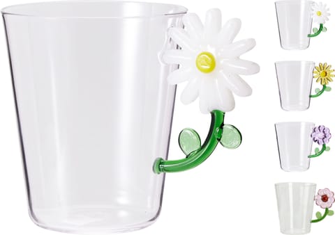 ⁨Szklanka z uchem ze szkła borokrzemowego 410 ml 4 wzory do wyboru⁩ w sklepie Wasserman.eu