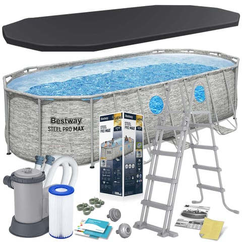 ⁨Bestway Power Steel 56716-4 above ground pool Framed pool Oval 13430 L Grey⁩ at Wasserman.eu