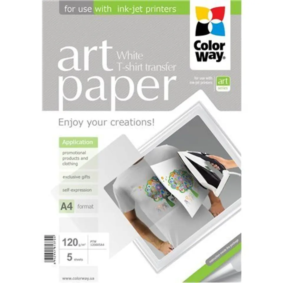 ⁨ColorWay ART Photo Paper T-shirt transfer (white), 5 sheets, A4, 120 g/m²⁩ at Wasserman.eu