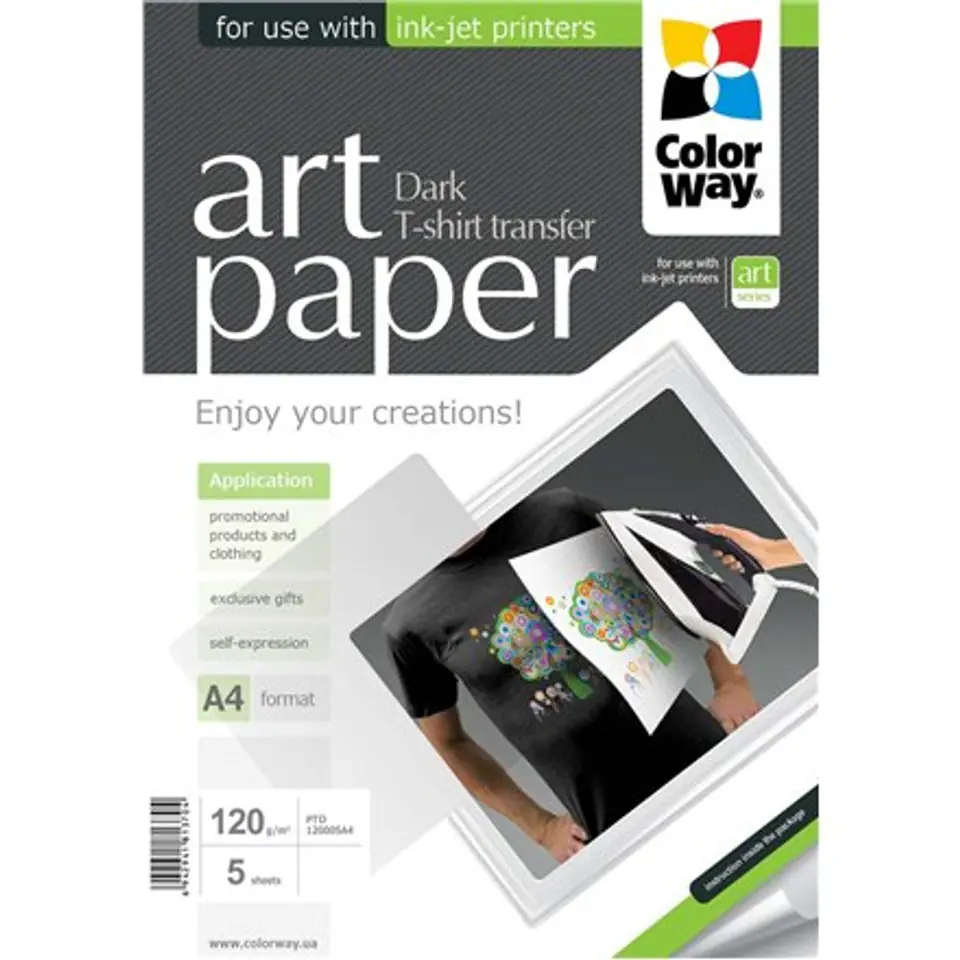 ColorWay ART T-shirt transfer (dark) Photo Paper, 5 sheets, A4, 120 g/m² w sklepie Wasserman.eu