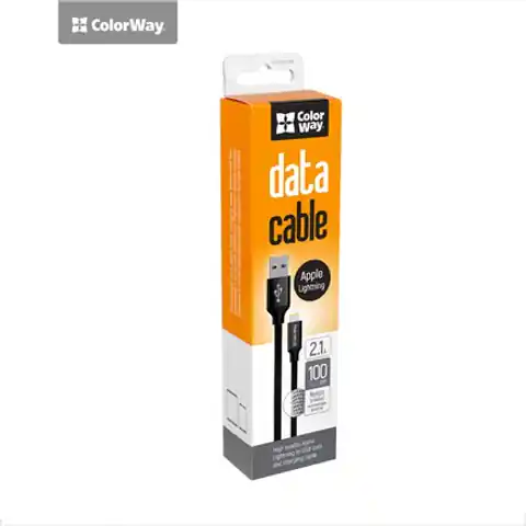 ⁨ColorWay Data Cable Apple Lightning Charging cable, Fast and safe charging; Stable data transmission, Black, 1 m⁩ at Wasserman.eu
