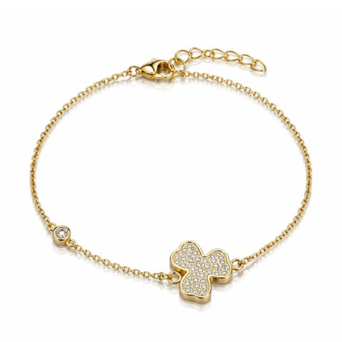 ⁨Bransoletka na rękę stal chirurgiczna pozłacana 14k złotem, koniczynka , cyrkonie BST1766⁩ w sklepie Wasserman.eu