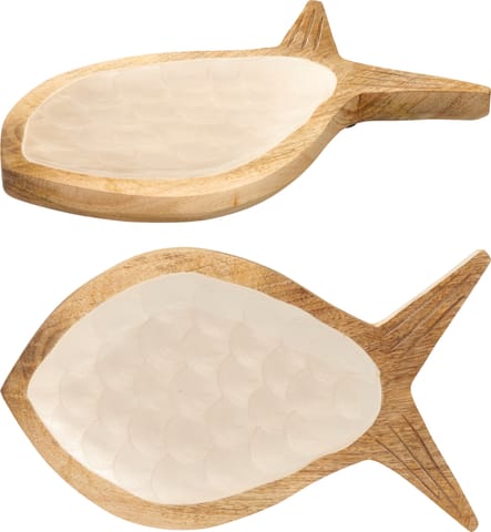 ⁨Taca w kształcie ryby z drewna mango 30x17,5x2 cm⁩ w sklepie Wasserman.eu