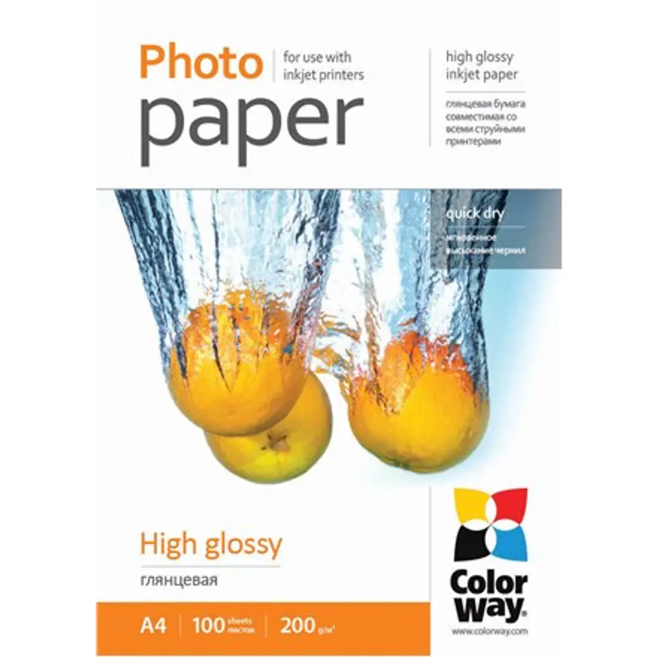 ⁨ColorWay High Glossy Photo Paper, 100 sheets, A4, 200 g/m²⁩ at Wasserman.eu