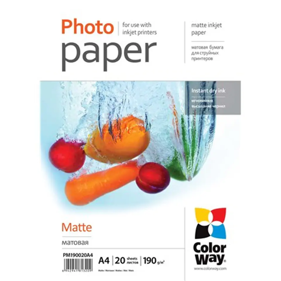 ⁨ColorWay Matte Photo Paper, 20 Sheets, A4, 190 g/m²⁩ at Wasserman.eu