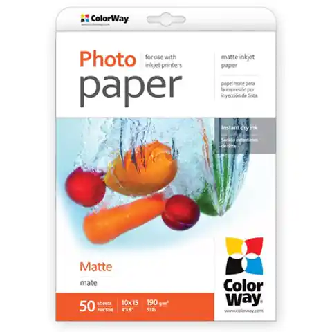 ⁨ColorWay Matte Photo Paper, 50 sheets, 10x15, 190 g/m²⁩ at Wasserman.eu