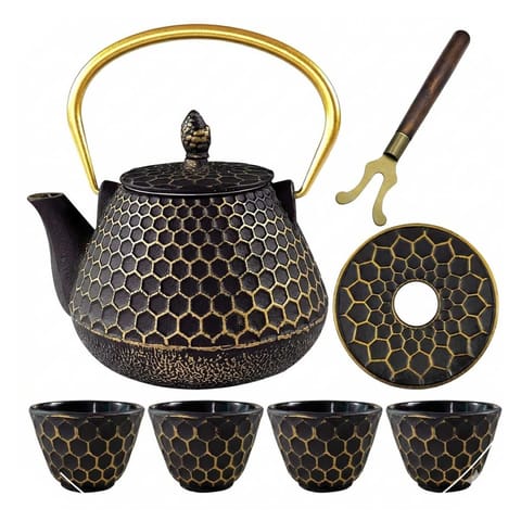 ⁨ZAPARZACZ ŻELIWNY DZBANEK ZŁOTY 900ml Z FILTREM i FILIŻANKAMI HAGE⁩ w sklepie Wasserman.eu