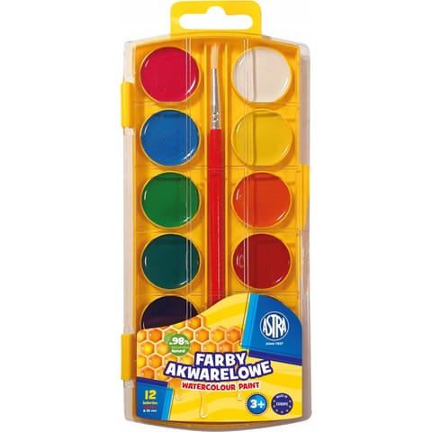 ⁨Farby akwarelowe miodowe 12kol. z eurozawieszką 302023003 ASTRA⁩ w sklepie Wasserman.eu