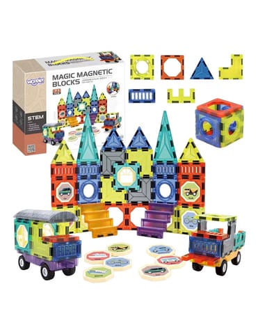 ⁨WOOPIE Klocki Magnetyczne 3D Zestaw Zamek Pojazdy 71el.⁩ w sklepie Wasserman.eu