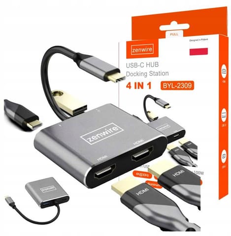 ⁨ADAPTER HUB Przejściówka USB- C 4W1 2x HDMI 4K USB 3.0 Zenwire BYL-2309⁩ w sklepie Wasserman.eu