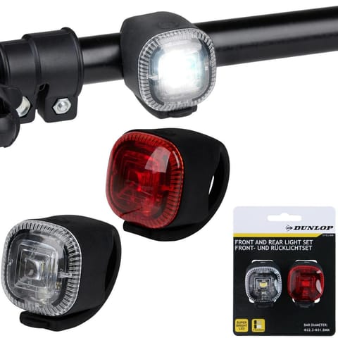 ⁨ZESTAW SILIKONOWYCH LAMP ROWEROWYCH LED PRZÓD TYŁ BLACK LED DUNLOP⁩ w sklepie Wasserman.eu
