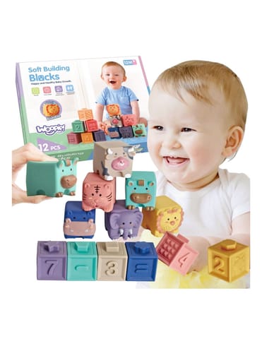 ⁨WOOPIE BABY Klocki Sensoryczne Układanka do Ściskania Dźwięk Nauka Liczenia 12 el.⁩ w sklepie Wasserman.eu