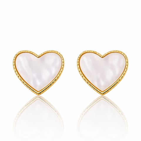 ⁨Kolczyki ze stali szlachetnej pozłacane 14k złotem, sztyft, Białe SERCA KST3555⁩ w sklepie Wasserman.eu