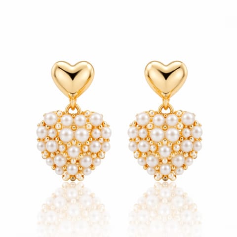 ⁨Kolczyki ze stali szlachetnej pozłacane 14k złotem, sztyft, Perełkowe SERCA KST3548⁩ w sklepie Wasserman.eu