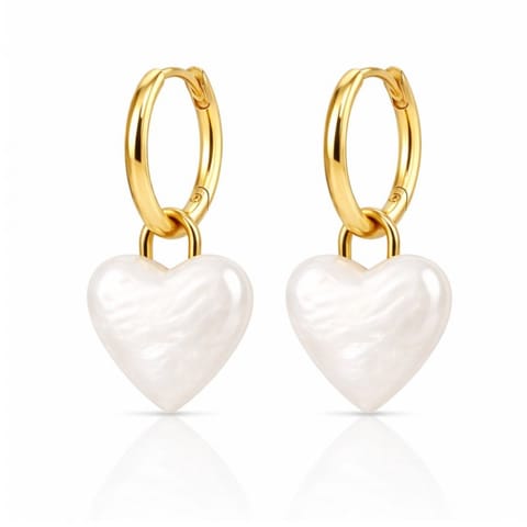 ⁨Kolczyki ze stali szlachetnej pozłacane 14k złotem, zapięcie angielski, Białe SERCA KST3563⁩ w sklepie Wasserman.eu