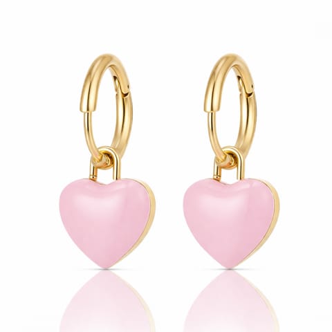 ⁨Kolczyki ze stali szlachetnej pozłacane 14k złotem, zapięcie angielski, Różowe SERCA KST3564⁩ w sklepie Wasserman.eu
