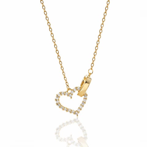 ⁨Naszyjnik stal szlachetna pozłacana 14k złotem, podwójne SERCA cyrkonie NST2197⁩ w sklepie Wasserman.eu