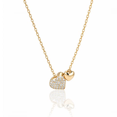 ⁨Naszyjnik stal szlachetna pozłacana 14k złotem, podwójne SERCA cyrkonie NST2272⁩ w sklepie Wasserman.eu