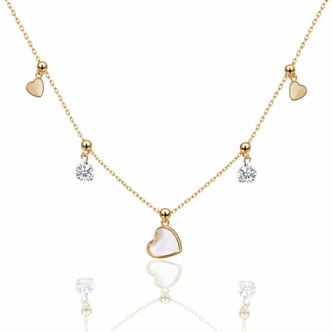 ⁨Naszyjnik stal szlachetna pozłacana 14k złotem, perłowe SERCE, kryształki NST2333⁩ w sklepie Wasserman.eu