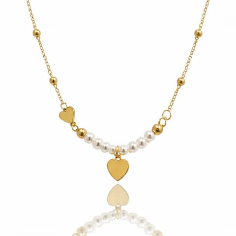 ⁨Naszyjnik stal szlachetna pozłacana 14k złotem, SERCE, perełki NST2336⁩ w sklepie Wasserman.eu