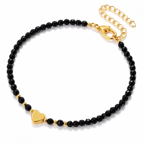 ⁨Bransoletka na rękę stal chirurgiczna pozłacana 18k złotem, Serce, Czarne Kamienie Howlit BST1614⁩ w sklepie Wasserman.eu