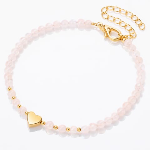 ⁨Bransoletka na rękę stal chirurgiczna pozłacana 18k złotem, Serce, Kamienie Różowy Kwarc BST1623⁩ w sklepie Wasserman.eu