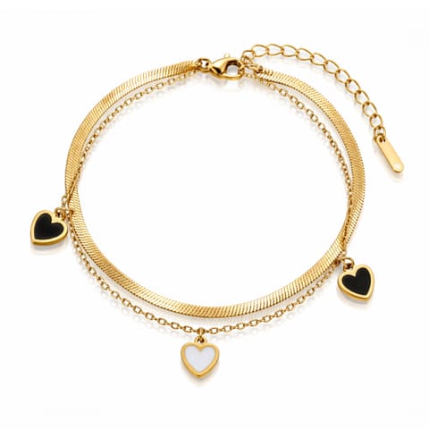 ⁨Bransoletka na rękę stal chirurgiczna pozłacana 14k złotem, Podwójny, Żyłka, Serca BST1626⁩ w sklepie Wasserman.eu