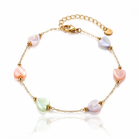 ⁨Bransoletka na rękę stal chirurgiczna pozłacana 14k złotem, Pastelowe Serca BST1611⁩ w sklepie Wasserman.eu