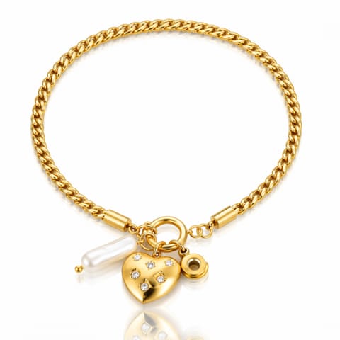 ⁨Bransoletka na rękę stal chirurgiczna pozłacana 14k złotem, Serce z cyrkoniami BST1612⁩ w sklepie Wasserman.eu