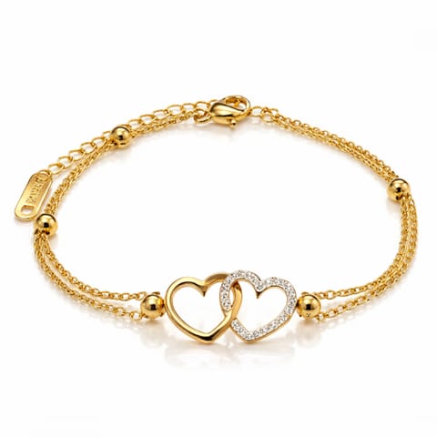 ⁨Bransoletka na rękę stal chirurgiczna pozłacana 14k złotem, podwójne serce BST1604⁩ w sklepie Wasserman.eu