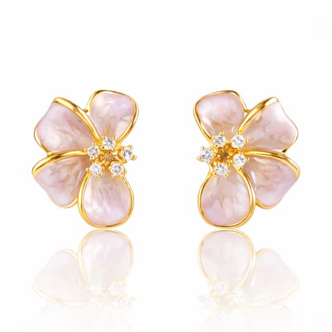 ⁨Kolczyki ze stali szlachetnej pozłacane 14k złotem, sztyft, Pudrowe Kwiaty KST3552⁩ w sklepie Wasserman.eu