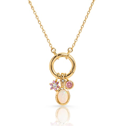 ⁨Naszyjnik stal szlachetna pozłacana 14k złotem, Cyrkonie, Różowy Kwiat NST2285⁩ w sklepie Wasserman.eu