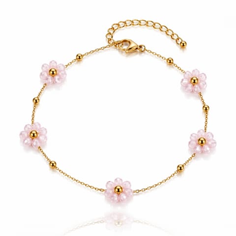 ⁨Bransoletka na rękę stal chirurgiczna pozłacana 14k złotem, Pudrowe Kwiatuszki BST1628⁩ w sklepie Wasserman.eu