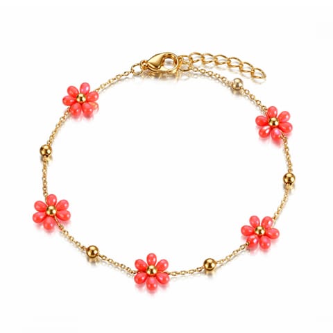 ⁨Bransoletka na rękę stal chirurgiczna pozłacana 14k złotem, Koralowe Kwiatuszki BST1627⁩ w sklepie Wasserman.eu