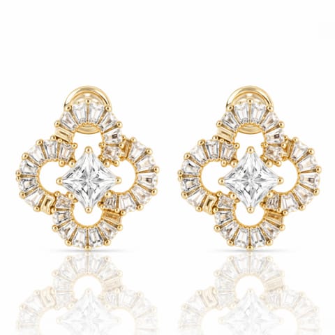 ⁨Kolczyki ze stali szlachetnej pozłacane 14k złotem, sztyft, Cyrkonie, Koniczyna KST3540⁩ w sklepie Wasserman.eu