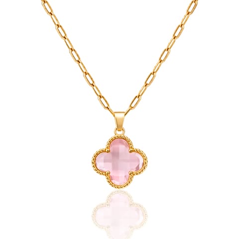 ⁨Naszyjnik stal szlachetna pozłacana 14k złotem, cyrkonie, koniczynka róż NST2291⁩ w sklepie Wasserman.eu