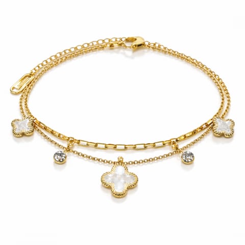 ⁨Bransoletka na rękę stal chirurgiczna pozłacana 14k złotem, koniczynka, podwójna BST1688⁩ w sklepie Wasserman.eu