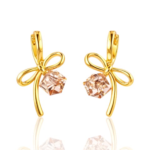 ⁨Kolczyki ze stali szlachetnej platerowane 14k złotem, kokarda z kryształem KST3559⁩ w sklepie Wasserman.eu